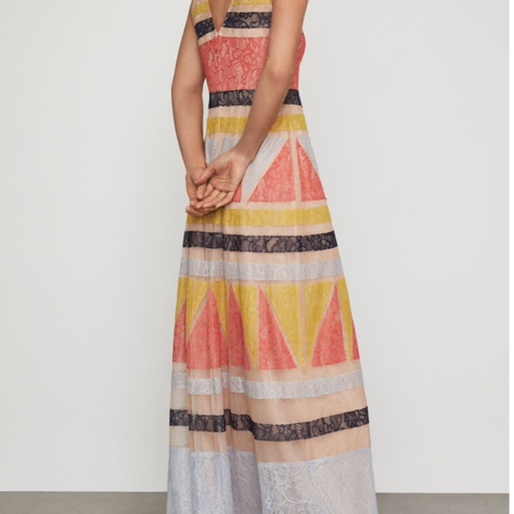 BCBGMAXAZRIA Color-Block Lace-Appliqué Maxi Dress - Picture 3 of 4